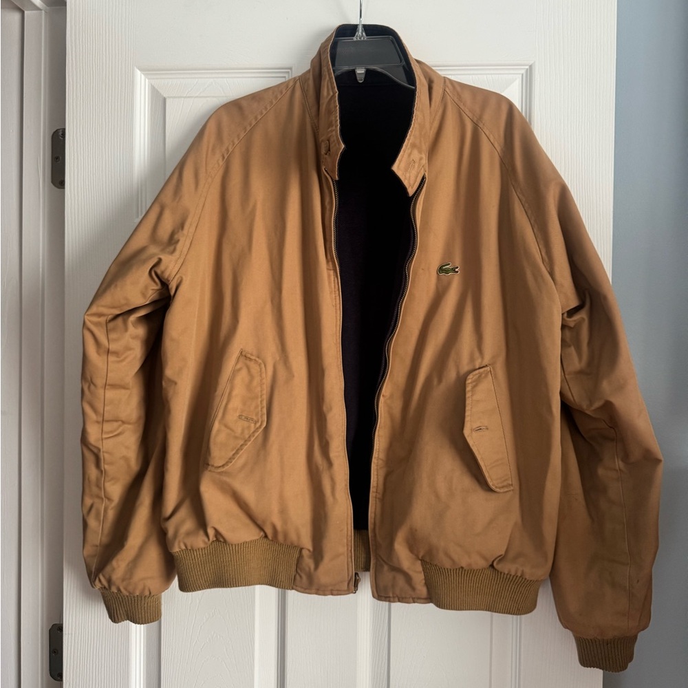 VTG 70s Lacoste Men's Tan/Navy Reversible Wool Bomber Jacket XL